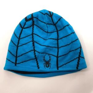 Spyder Blue Black Spider Web Winter Beanie Youth 8-20